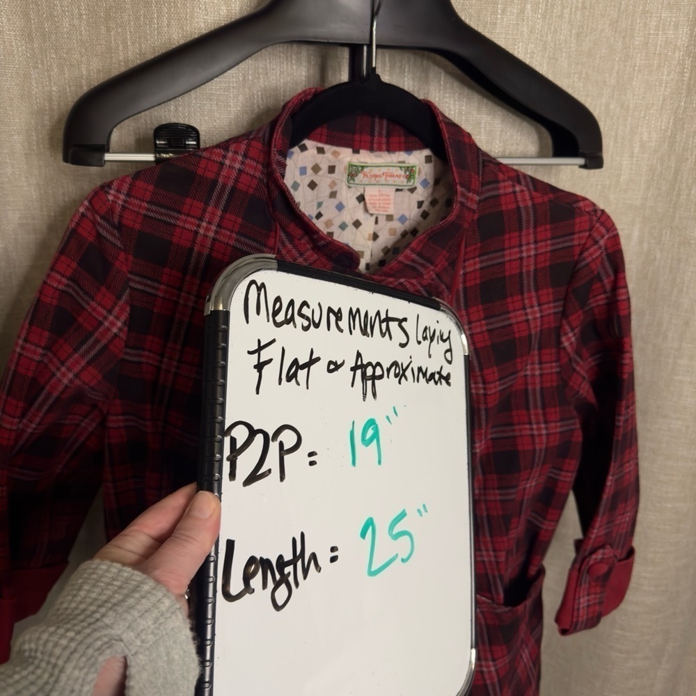 Anthropologie Flying Tomato Red and Black Plaid Pleated Coat Jacket Size L - Picture 2 of 7